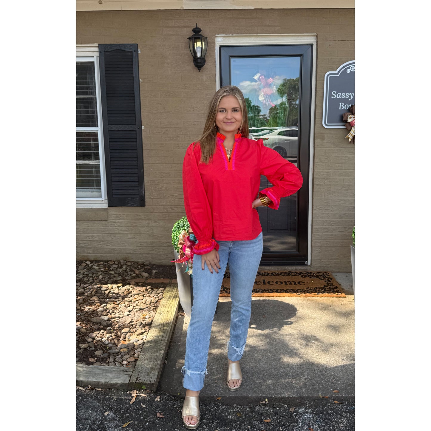 Shiloh Detail Blouse, Red Multi