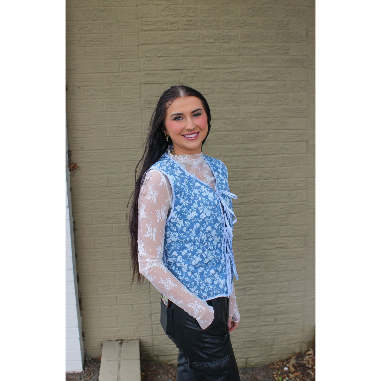 Livia Quilted Vest, Blue Floral