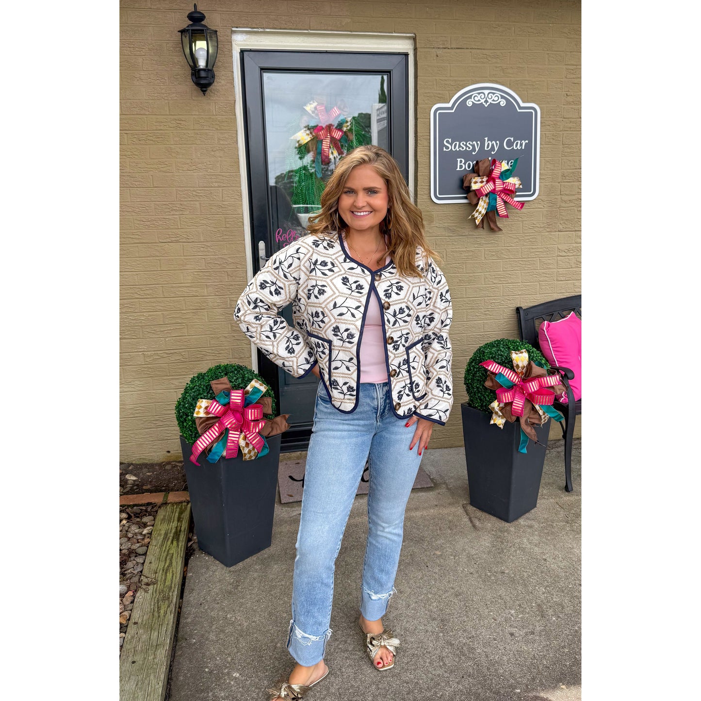 Paige Quilted/Embroidered Jacket, Navy Multi