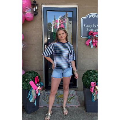 Navy/White Stripe Top