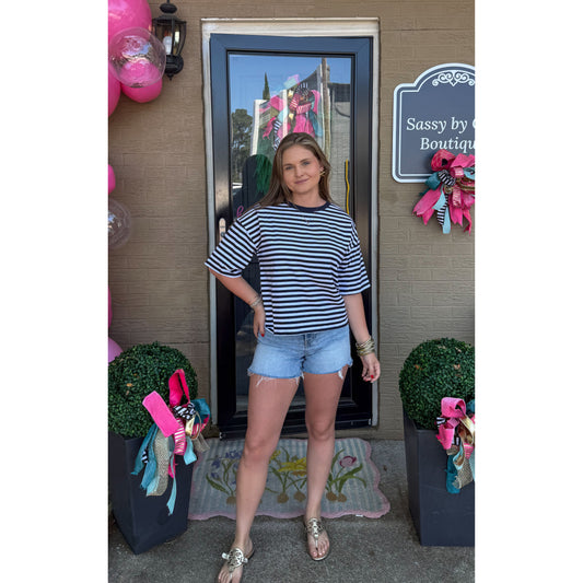 Navy/White Stripe Top