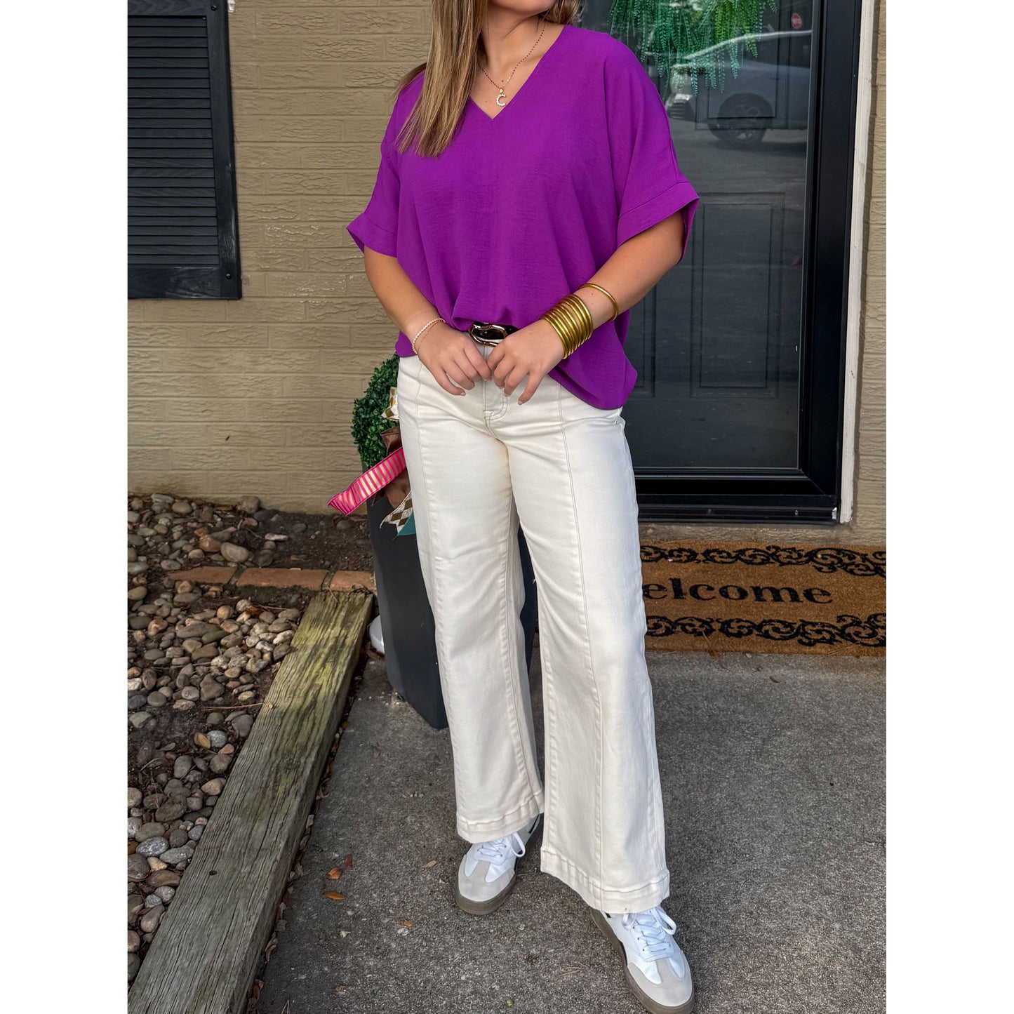 Stevie V-Neck Top, Purple
