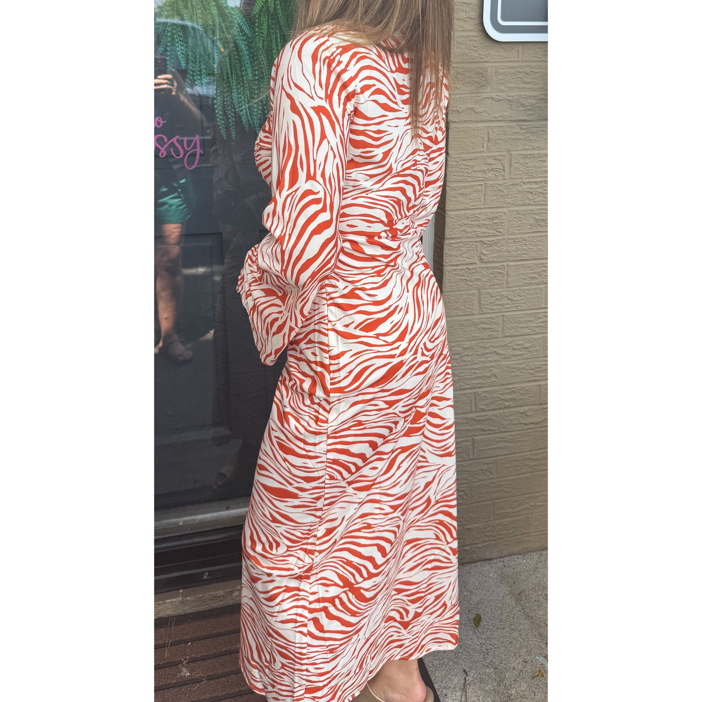 Willa Zebra Print Maxi Dress, Orange/Ivory