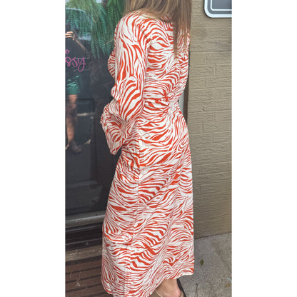 Willa Zebra Print Maxi Dress, Orange/Ivory