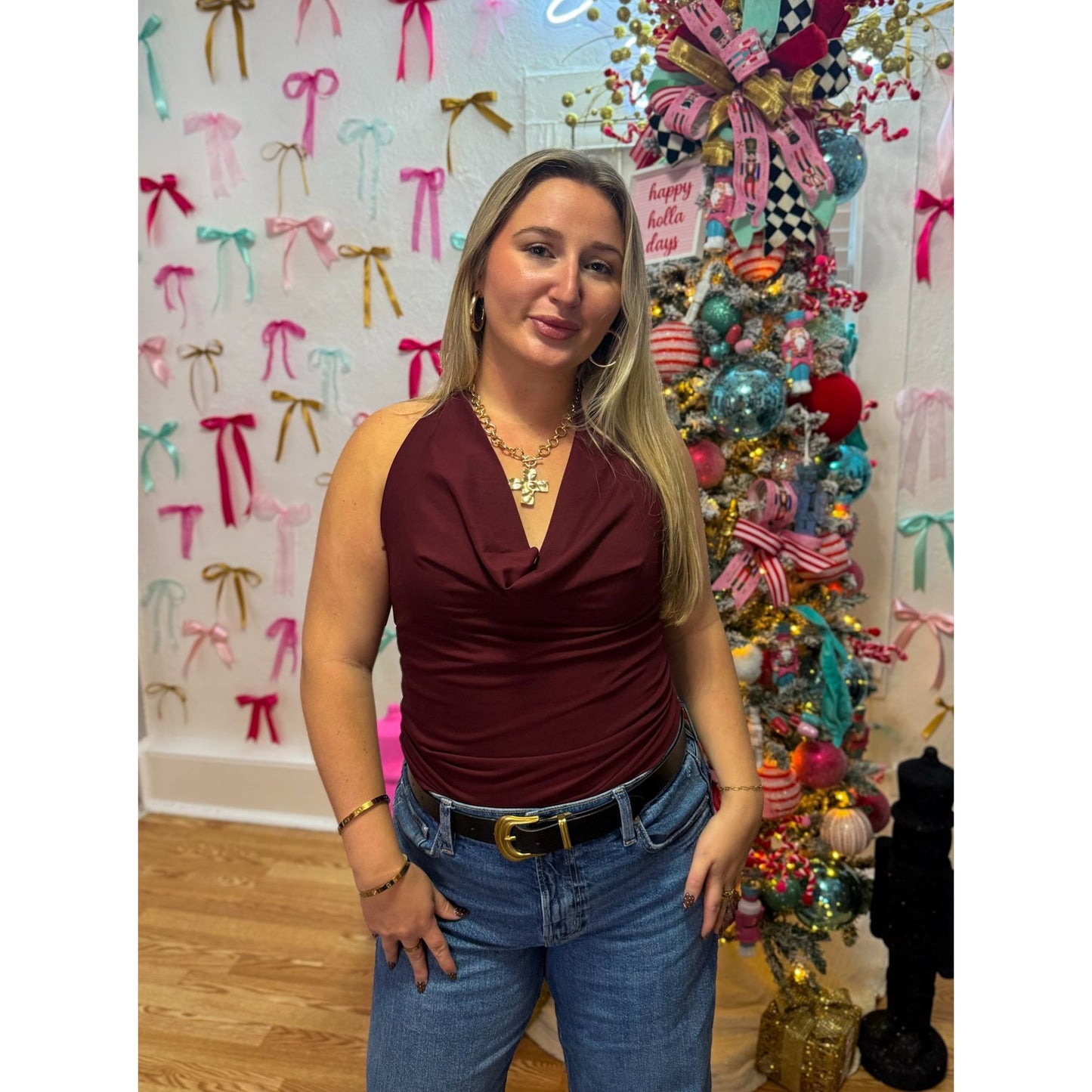 Cameron Halter Top, Burgundy