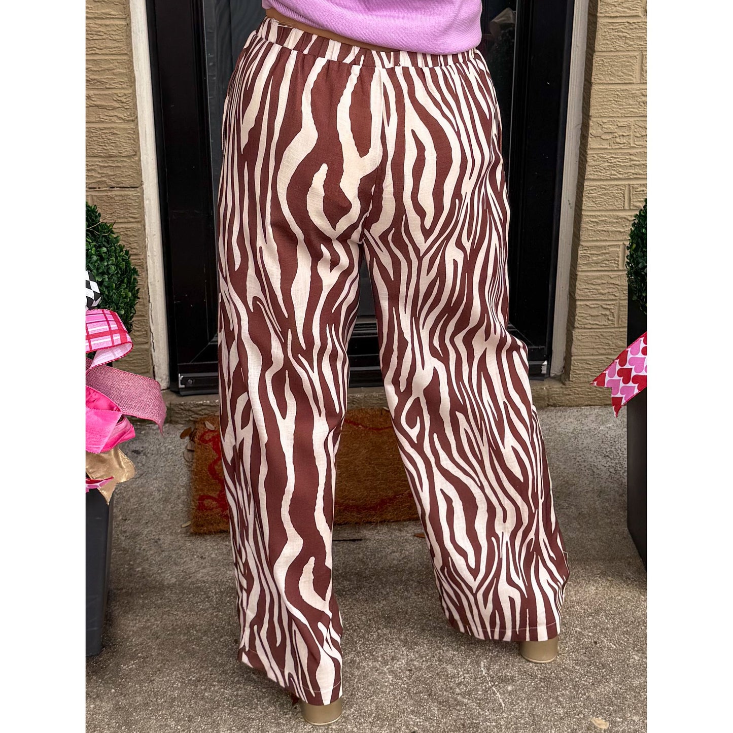 Zebra Print Pants, Brown/Cream