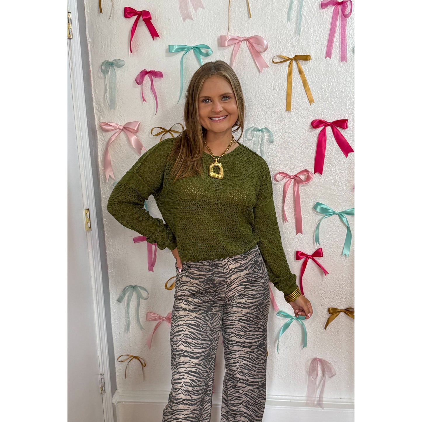 Reese Knit Sweater, Moss Green