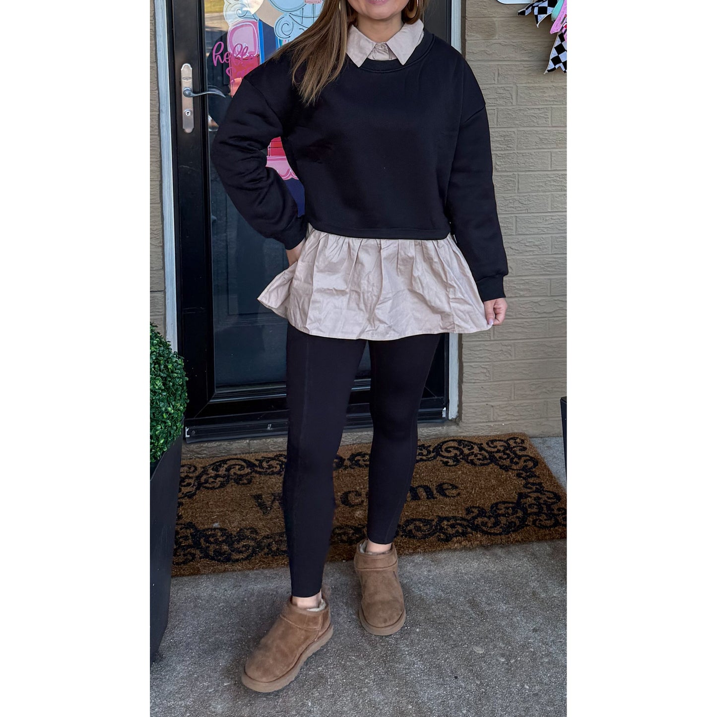 Selena Top, Black/Taupe