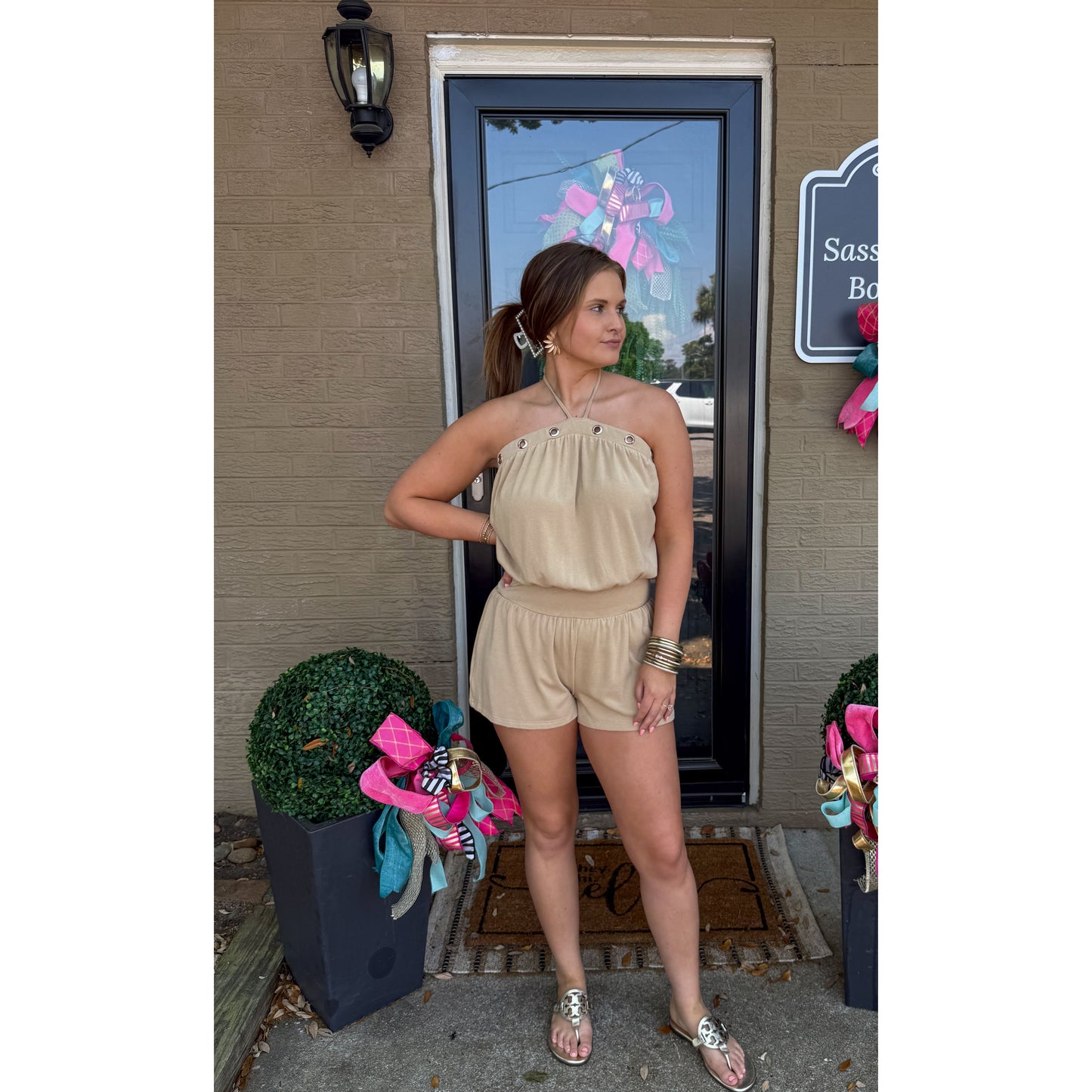 Eyelet Halter Neck Romper