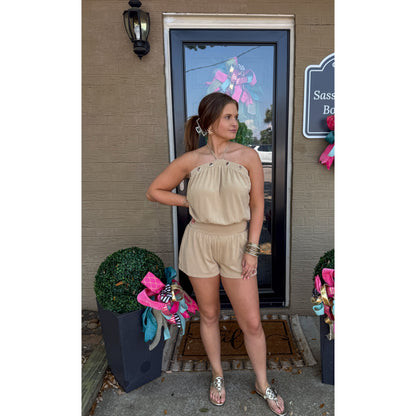 Eyelet Halter Neck Romper