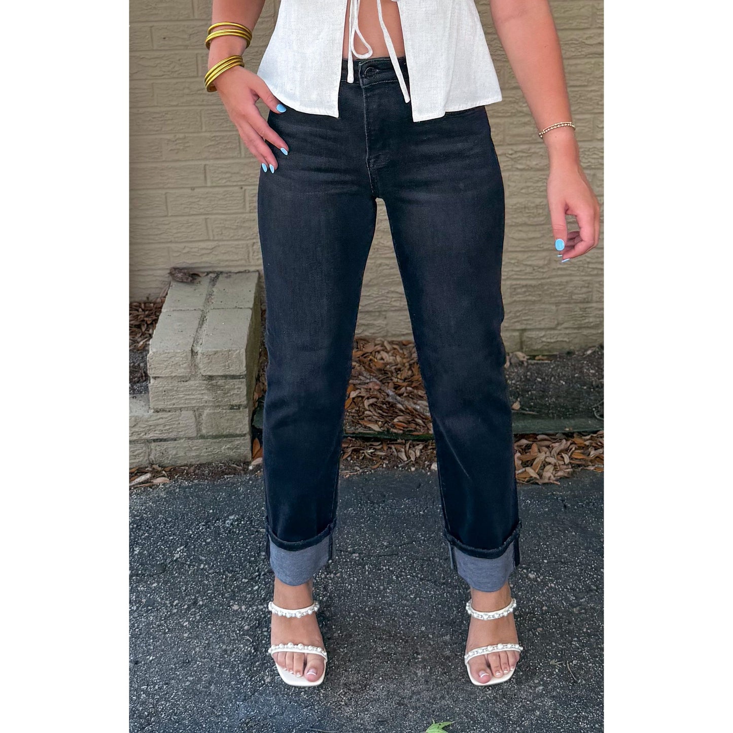Addison Cuffed Jeans, Black