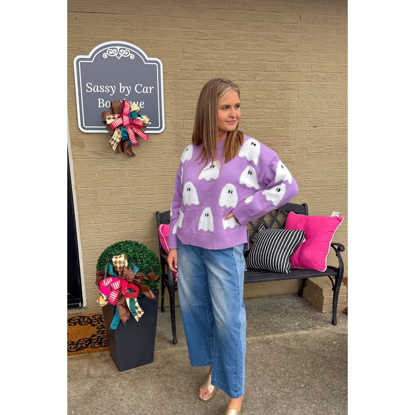 Spooky Sweater, Purple/White