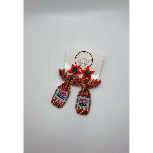 Red Nose Reindeer Earrings, Multi-Color