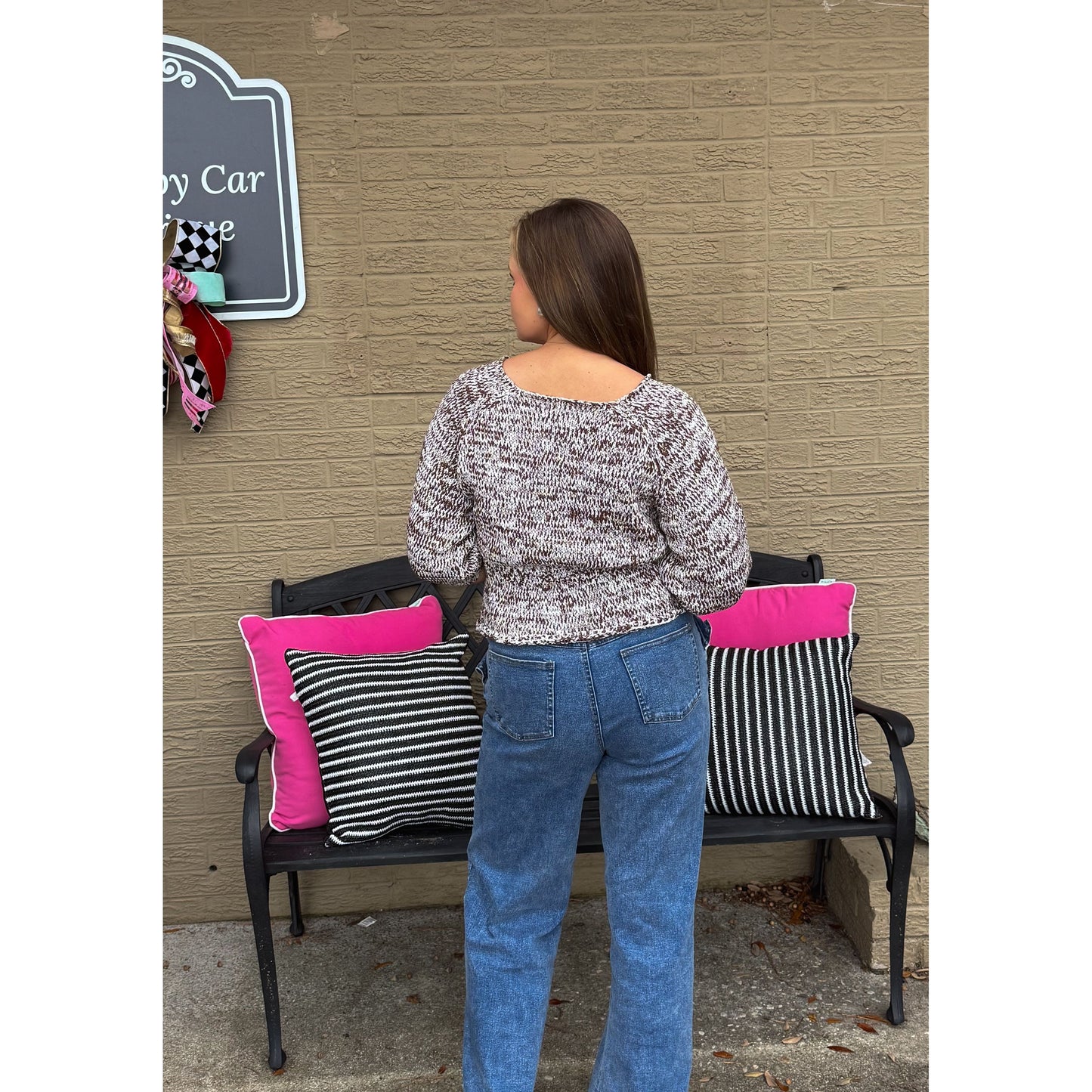 Kinsley Peplum Sweater Top, Dark Oak