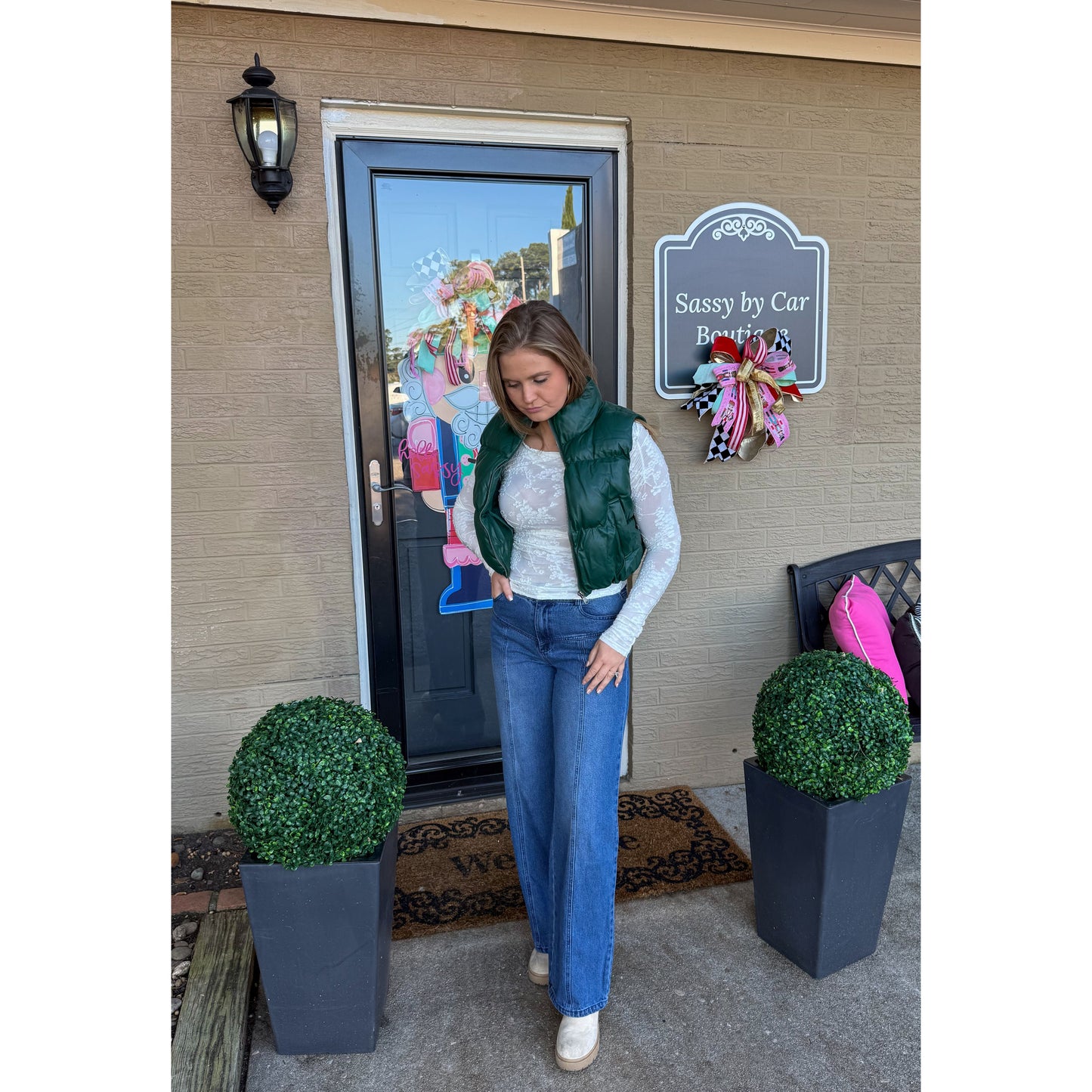 Raelyn Faux Leather Puffer, Hunter Green