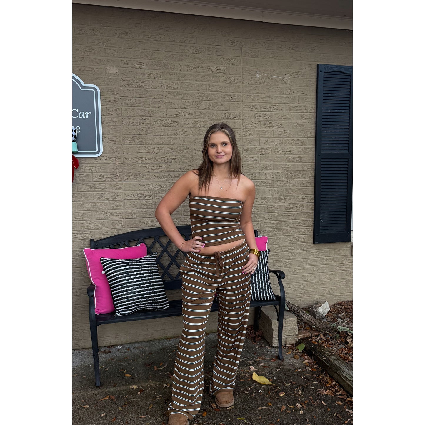 Parker Stripe Lounge Set, Brown/Blue