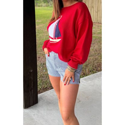 Boat Graphic Sweater, Red Multi