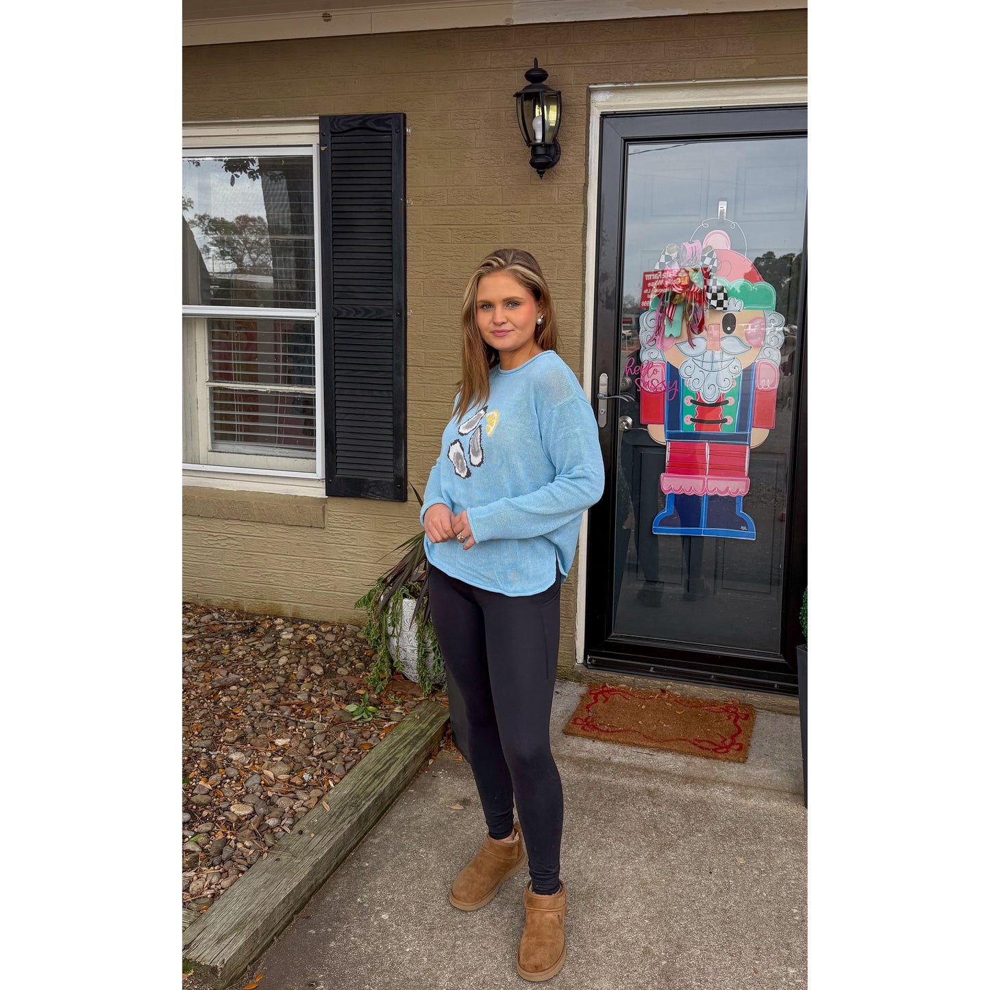 Oyster Graphic Knit Sweater, Sky Blue