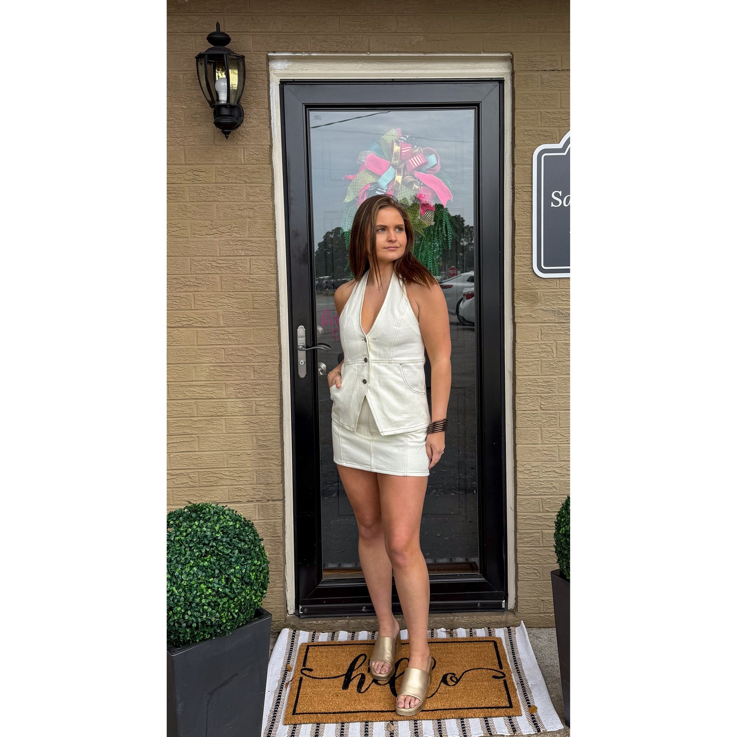 Clara Denim Skirt Set, White