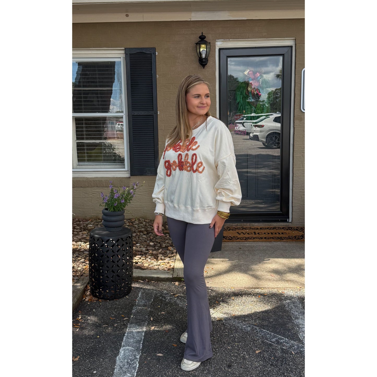 Gobble Gobble Oversized Top, Ivory Multi