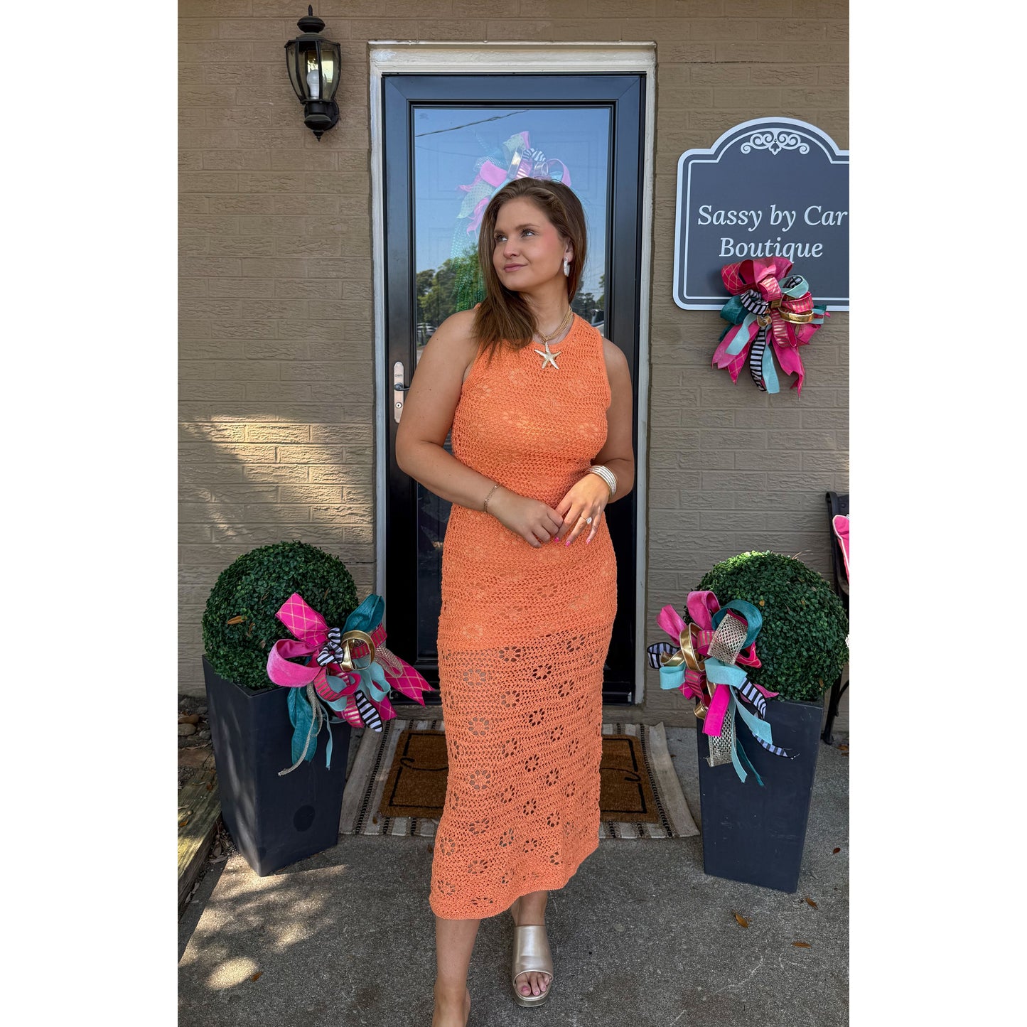 Dahlia Knit Midi Dress, Orange