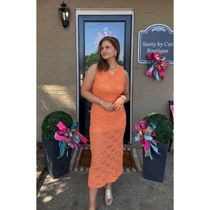 Dahlia Knit Midi Dress, Orange