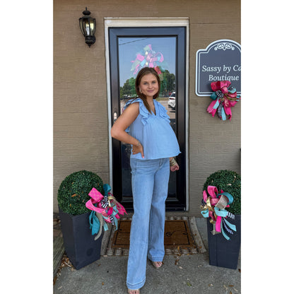 Dovie Detail Top, Sky Blue