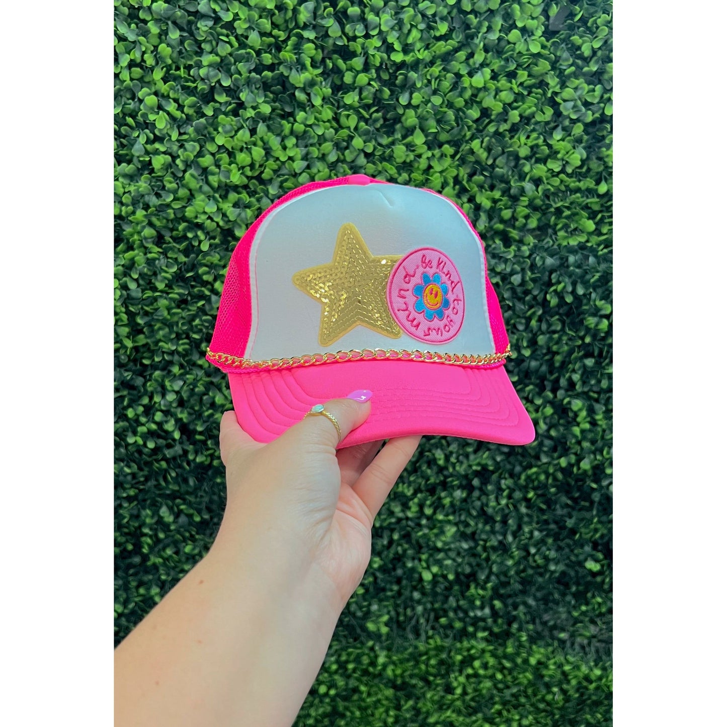 Custom Trucker Hat, Neon Pink/White