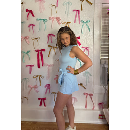 Sarah Athleisure Tie Romper, Baby Blue