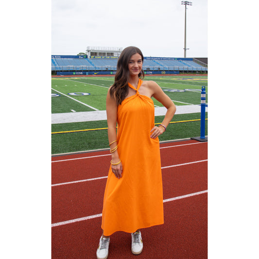Brynn Halter Midi Dress, Orange