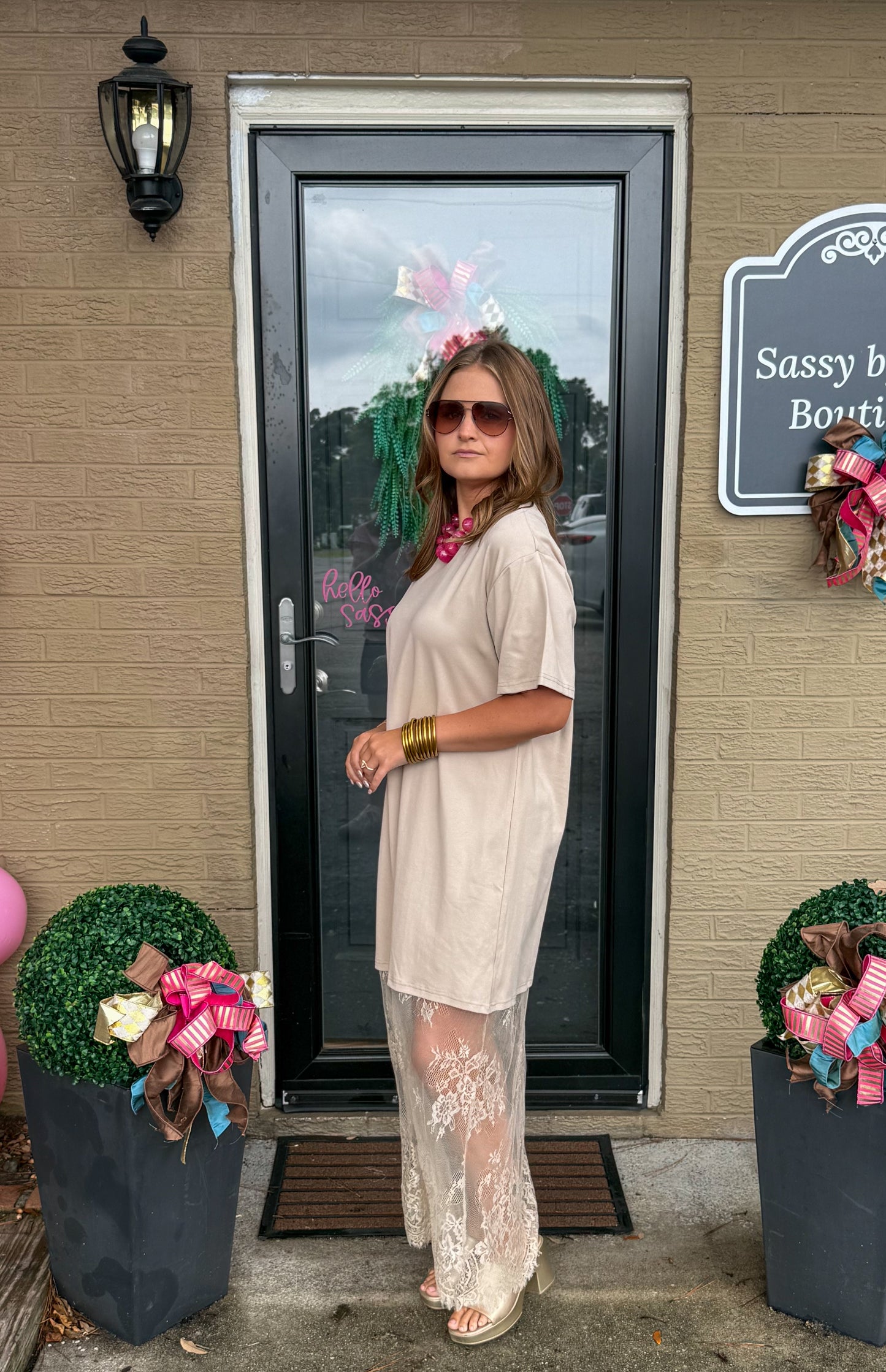 Blake T-Shirt Lace Maxi Dress, Taupe