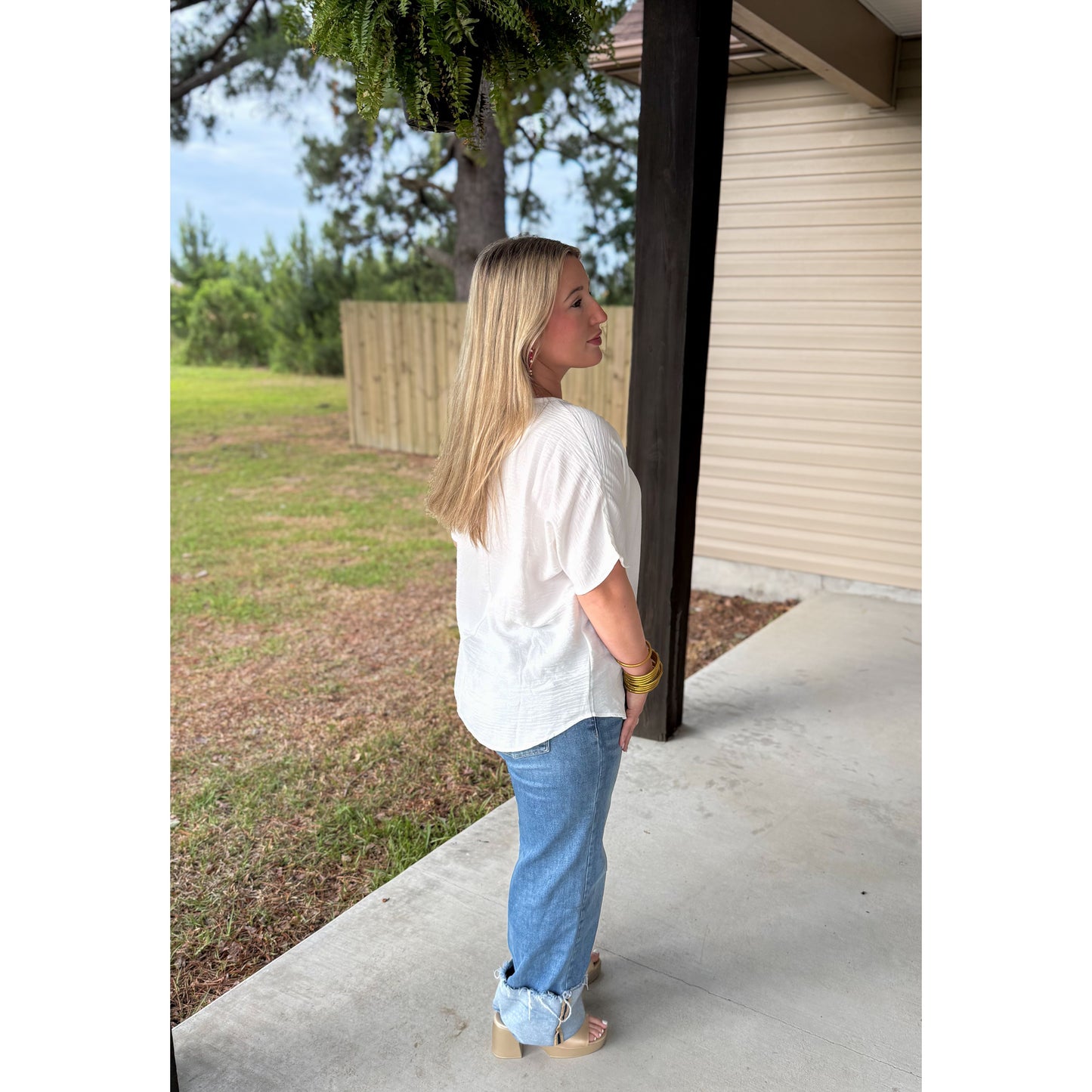 Sutton V-Neck Top, White