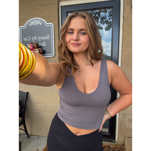 Reversible Ribbed Crop Top, Gray