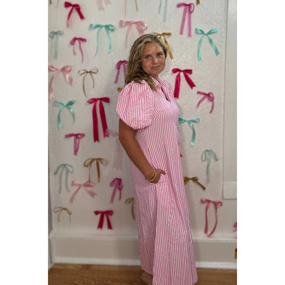 Georgia Stripe Maxi Dress, Pink/White