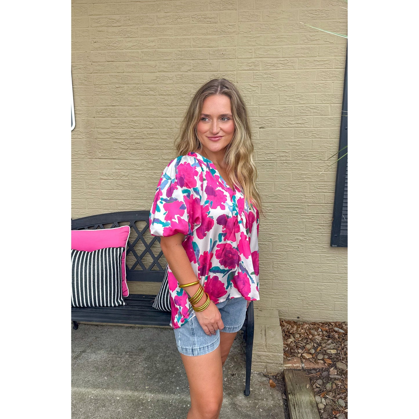 Kallie Floral Blouse, Fuchsia Multi