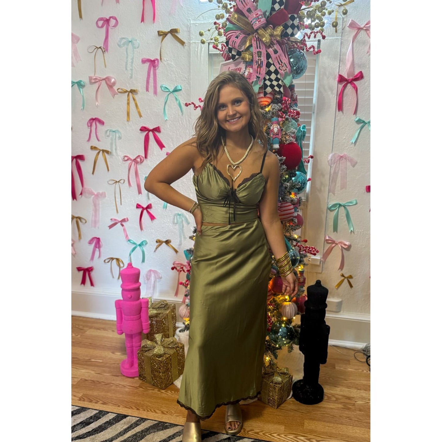 Olive Green Satin Set