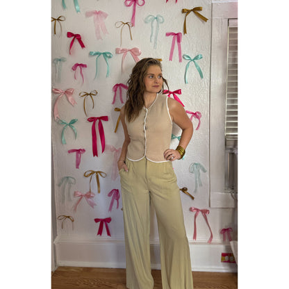 Caroline Button Vest, Taupe/White