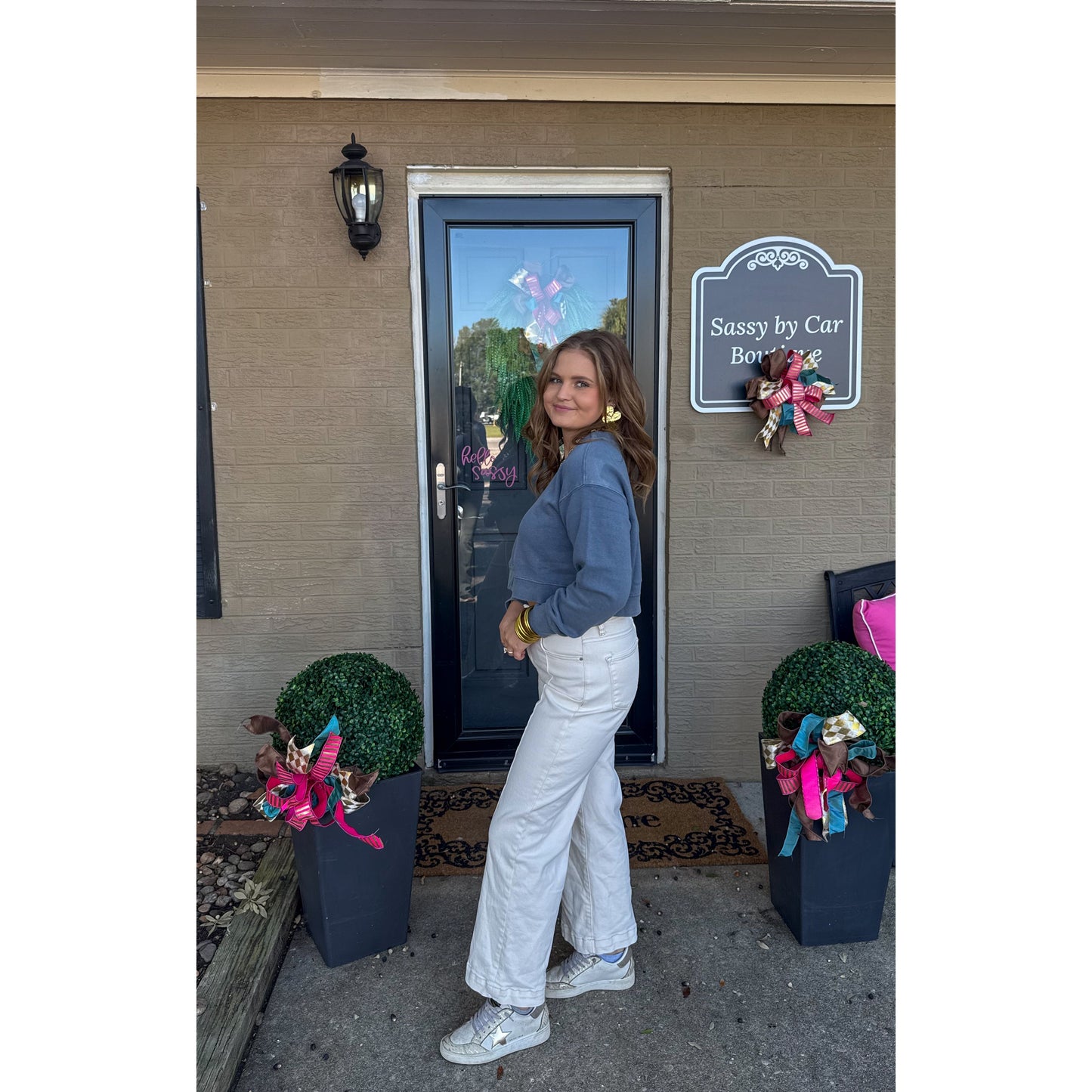 Grace V-Neck/Button Sweatshirt, Blue