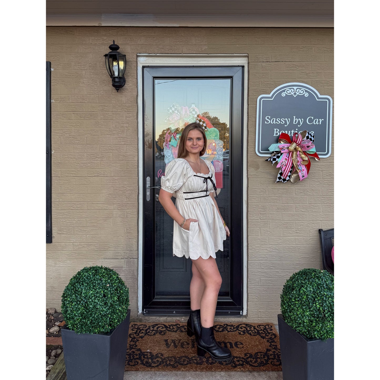 Sydney Denim Romper, Cream/Black