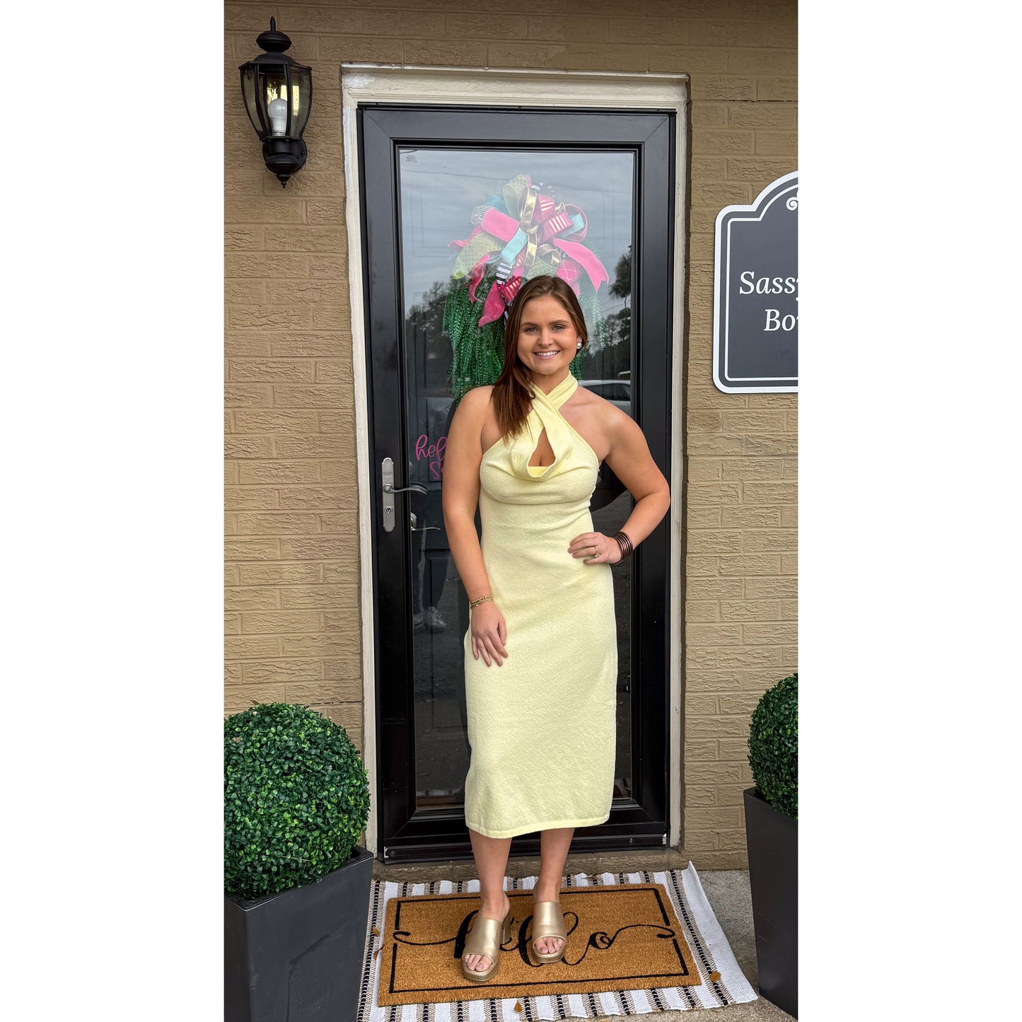 Hallie Halter Dress, Butter Yellow