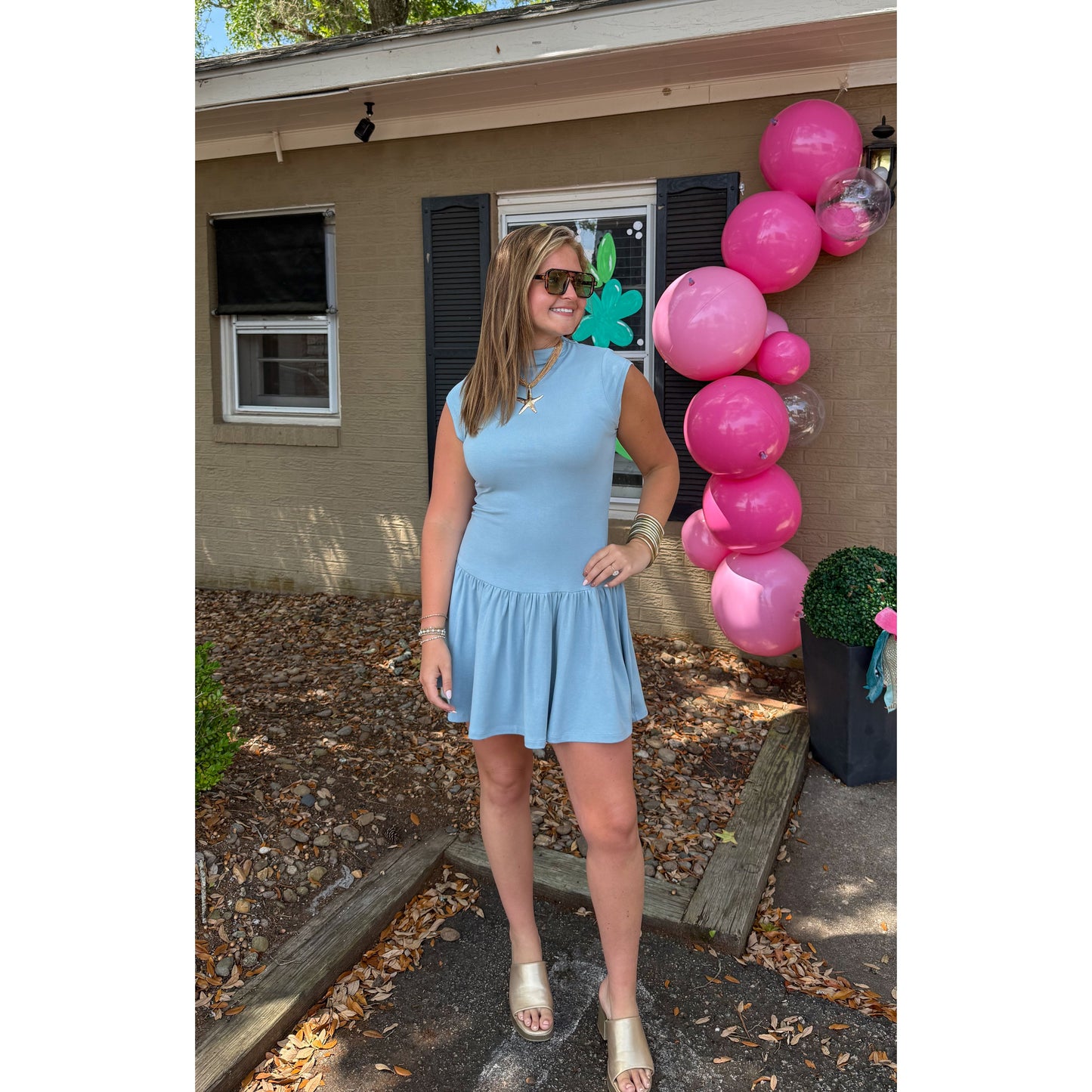 Merritt Mini Dress, Slate Blue