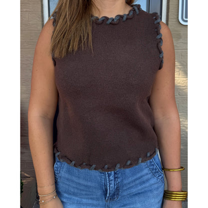 Campbell Knit Vest, Brown/Navy