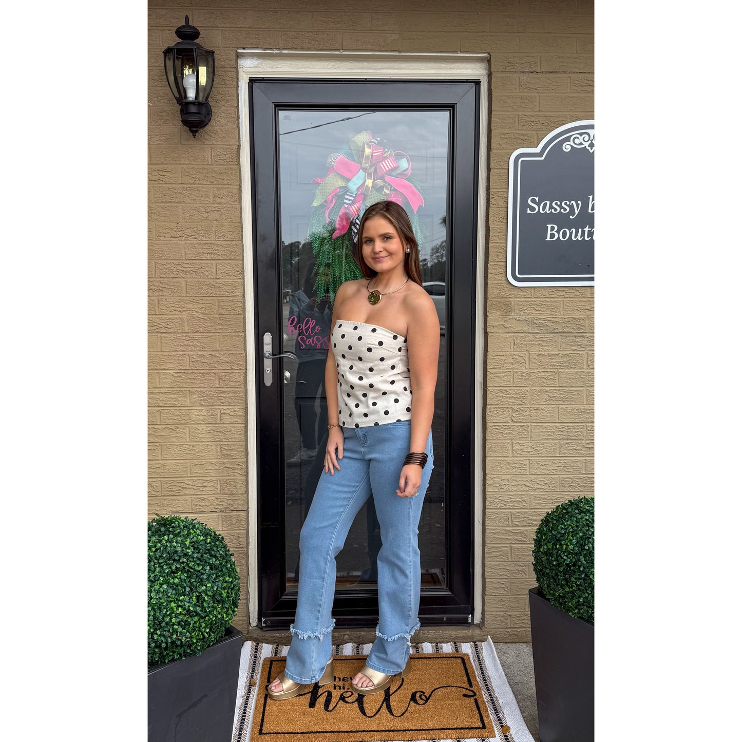 Alex Polka Dot Top, Cream/Black