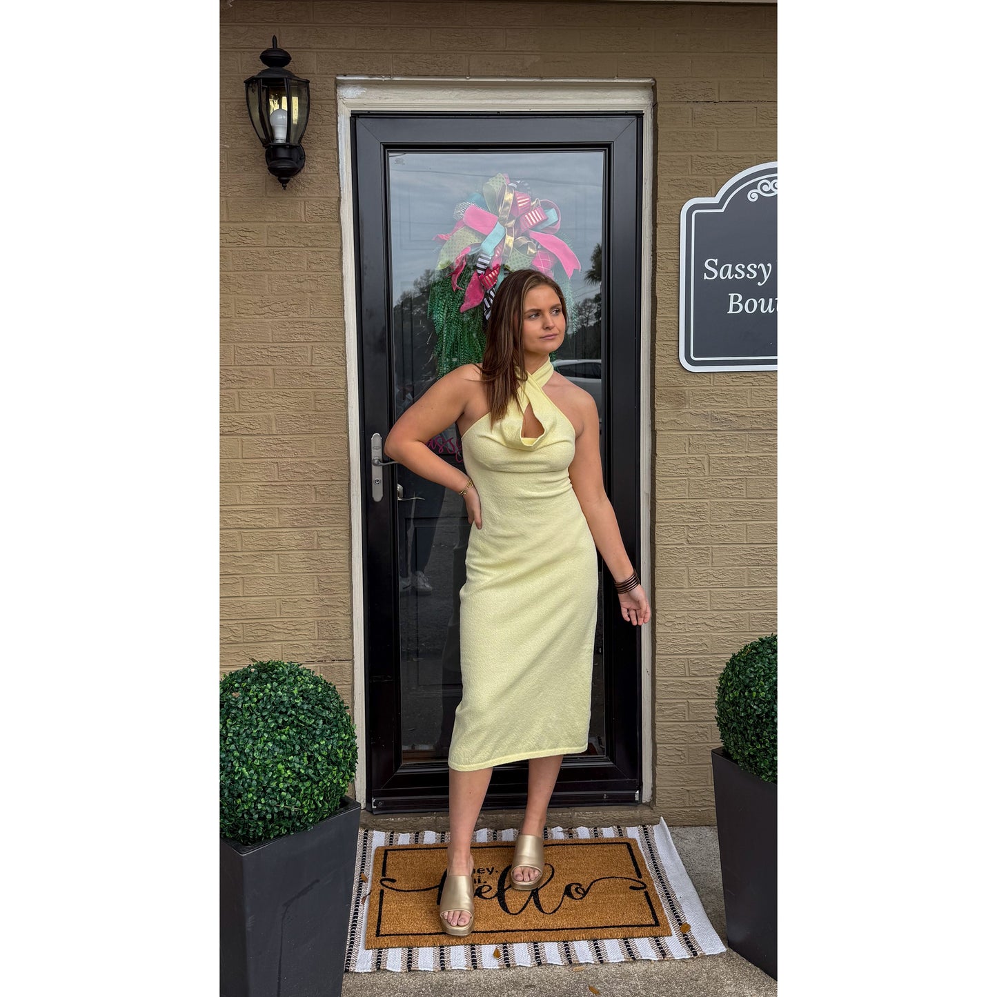 Hallie Halter Dress, Butter Yellow