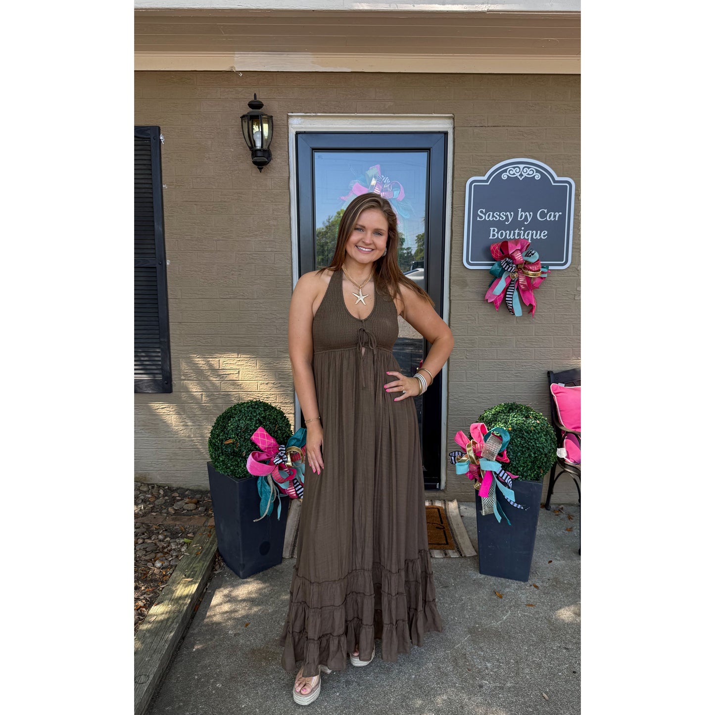 Stella Halter Maxi Dress, Brown