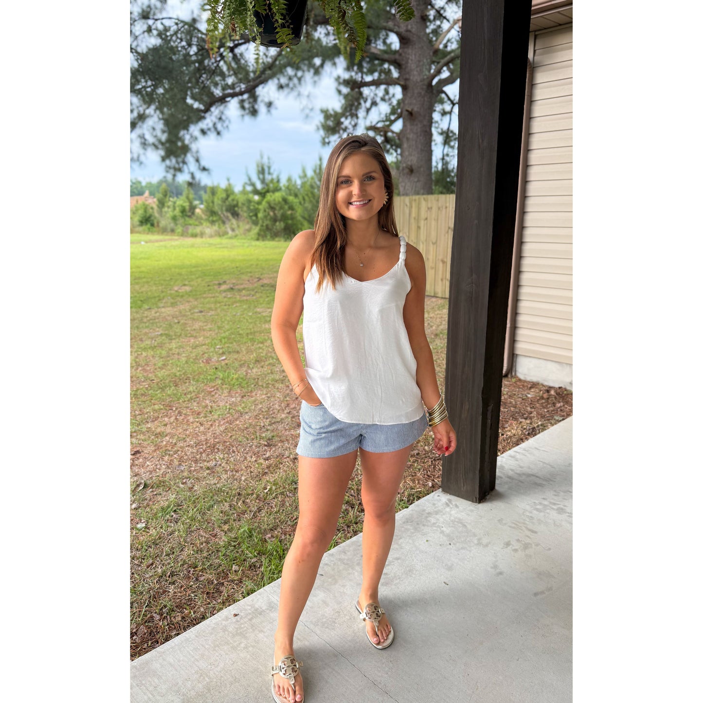 Carmen Strap Accent Top, White