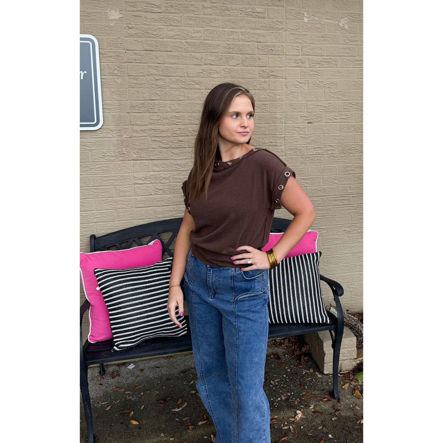 Millie Detail Top, Chocolate Brown