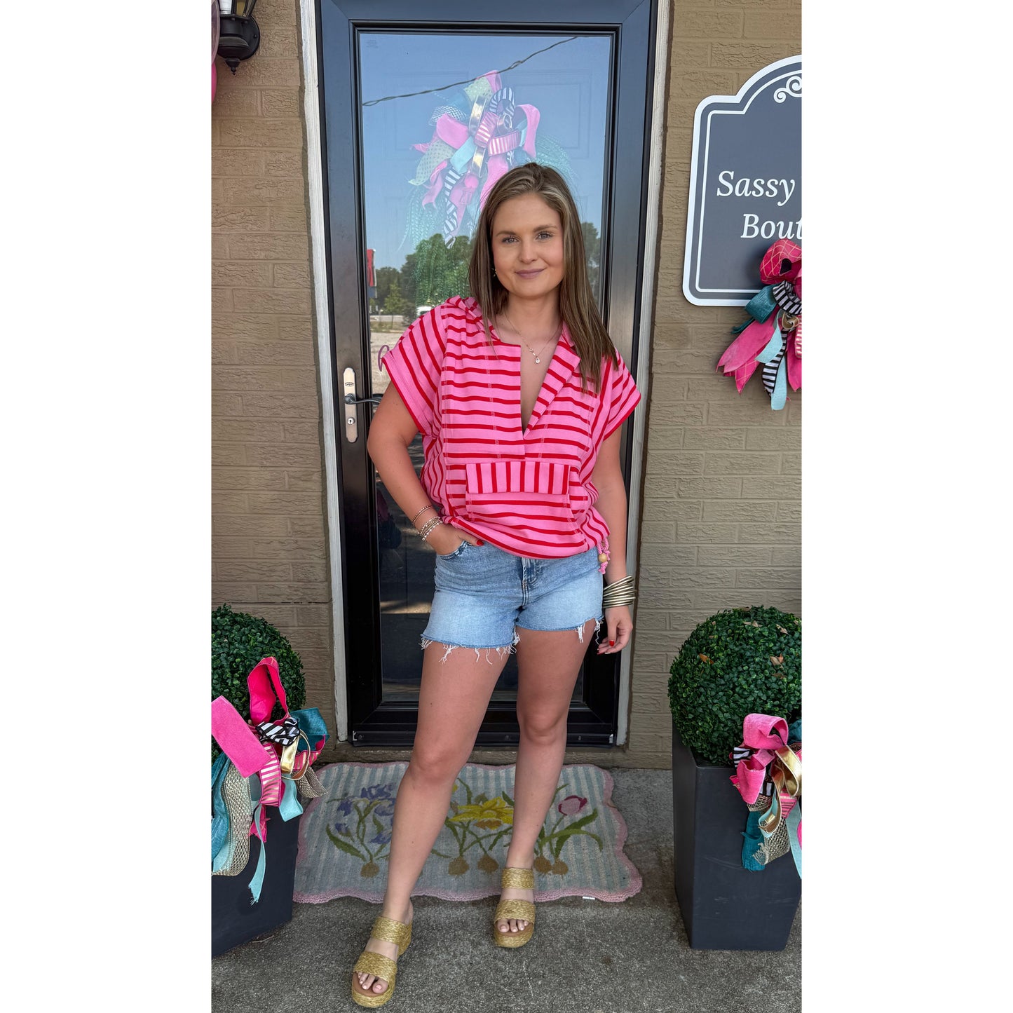 Pink/Red Stripe Top