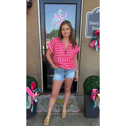 Pink/Red Stripe Top