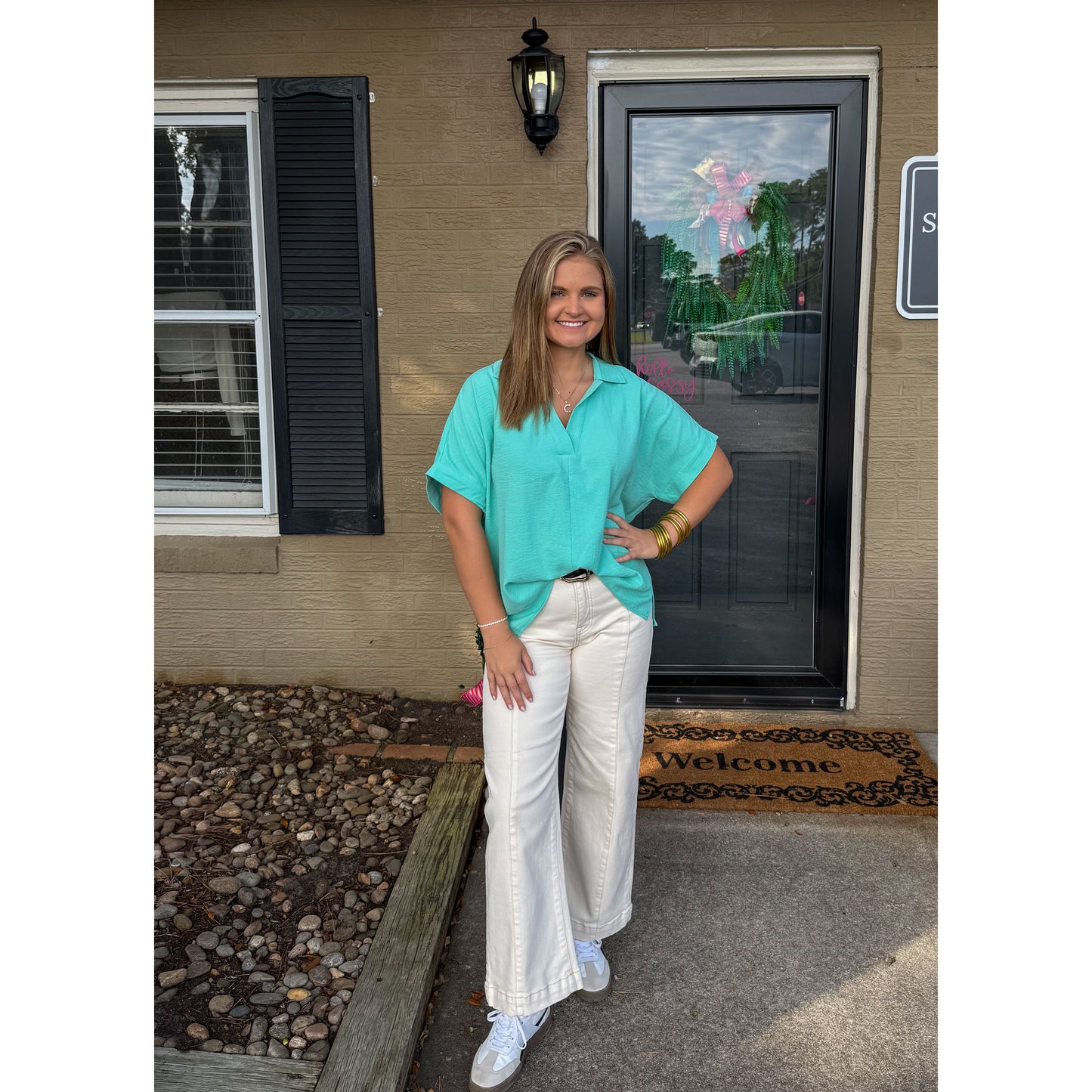 Julianna V-Neck/Collar Top, Mint
